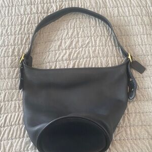 Coach Black Leather Shoulder Bag with Gold Accents